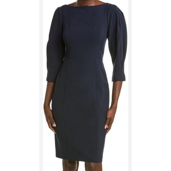 ELIZA J PLEATED 3/4 SLEEVE SHEATH DRESS Size 18 KNEE LENGH Dark Navy Blue - Picture 1 of 11